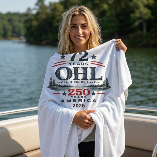 Old Hickory Lake 72 Years OHL Commemorative Beach Towel — 250 Years America 2026