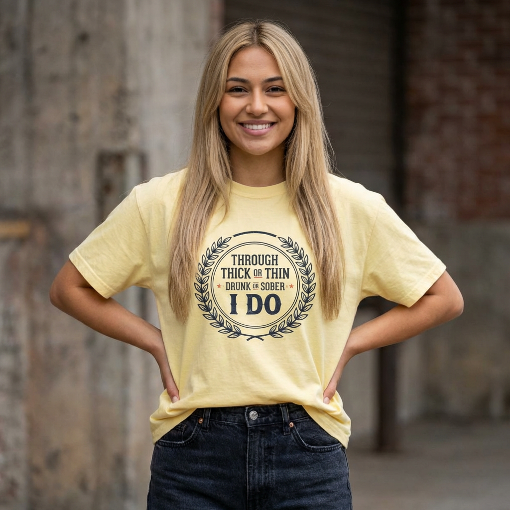 I Do Vows Tee — 'Through Thick or Thin, Drunk or Sober' Women's Boxy Shirt