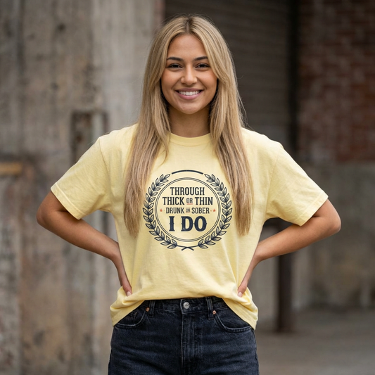 I Do Vows Tee — 'Through Thick or Thin, Drunk or Sober' Women's Boxy Shirt