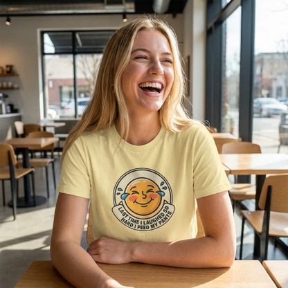 Boxy Tee — Laughing Emoji “Last Time I Laughed So Hard I Peed My Pants” Graphic Shirt