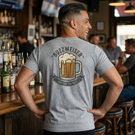 Buzzweiser Beer T-Shirt — 'Buzzweiser' Mug Design, Crafted for Buzz Tee